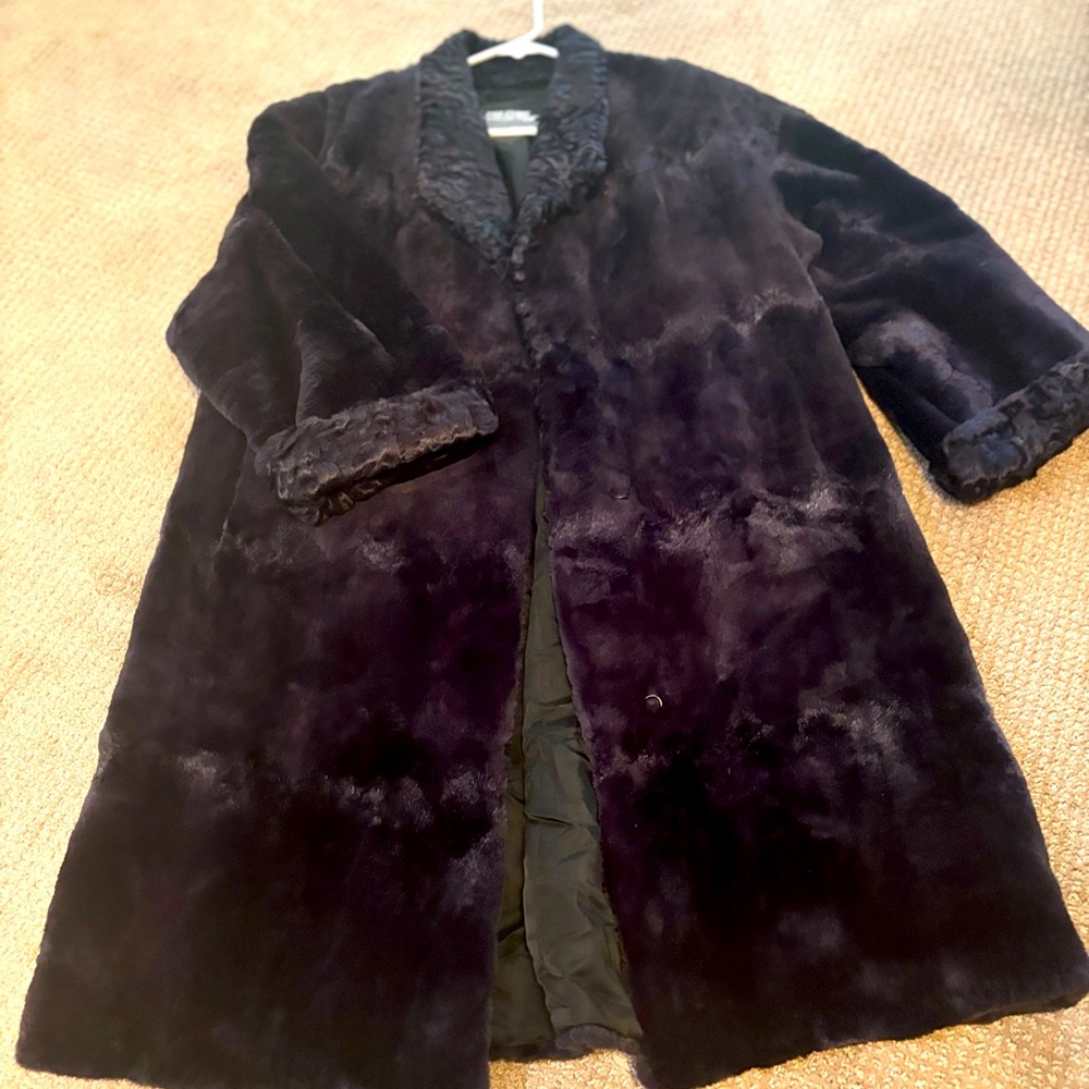 Vintage The Evans Collection Black Long Sheep Fur Coat SZ Large London 🖤